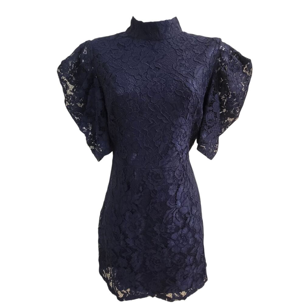 Fashion Union Petite Navy Blue Floral Lace Mini Dress Size 6 NWT High Neck